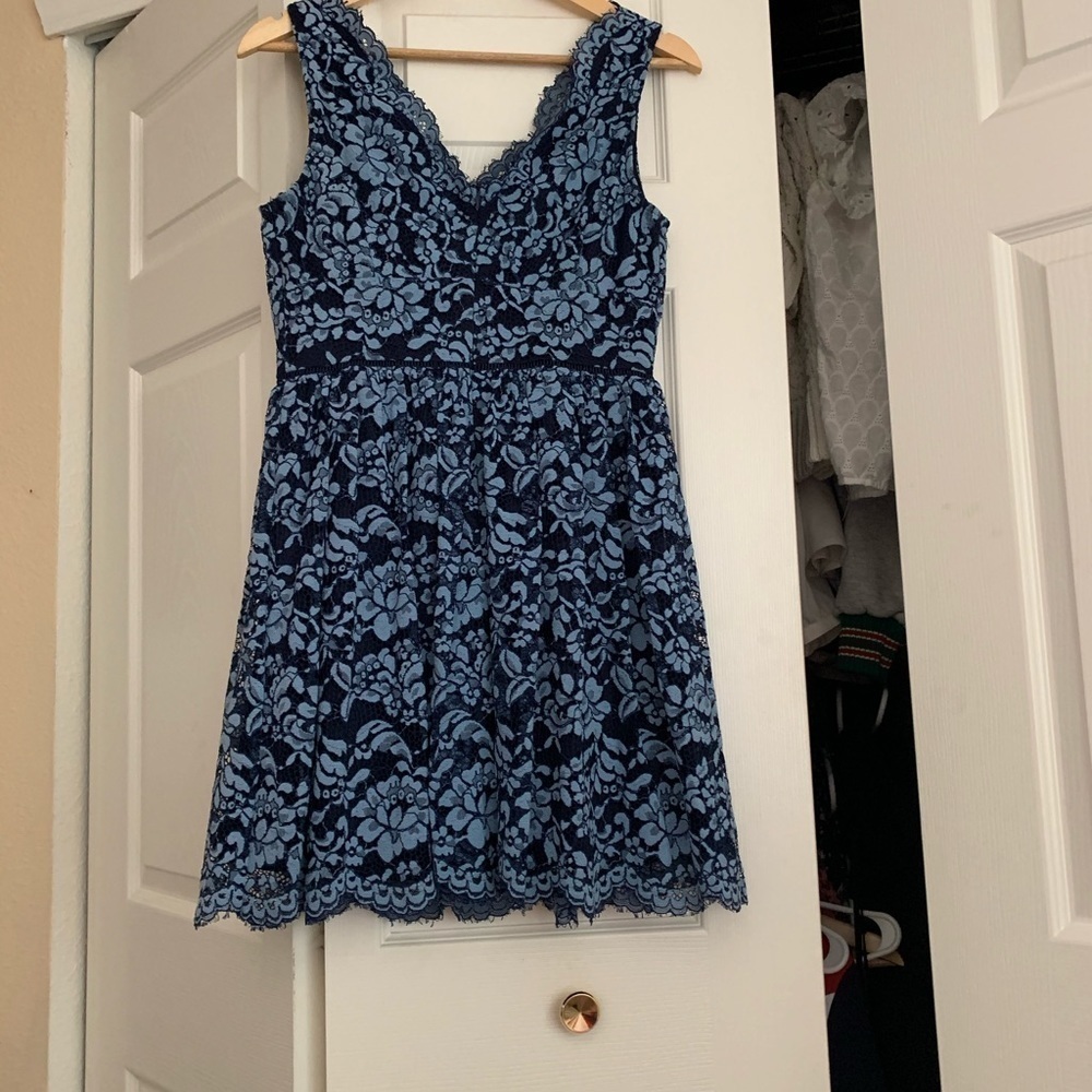 Blue lace skater dress